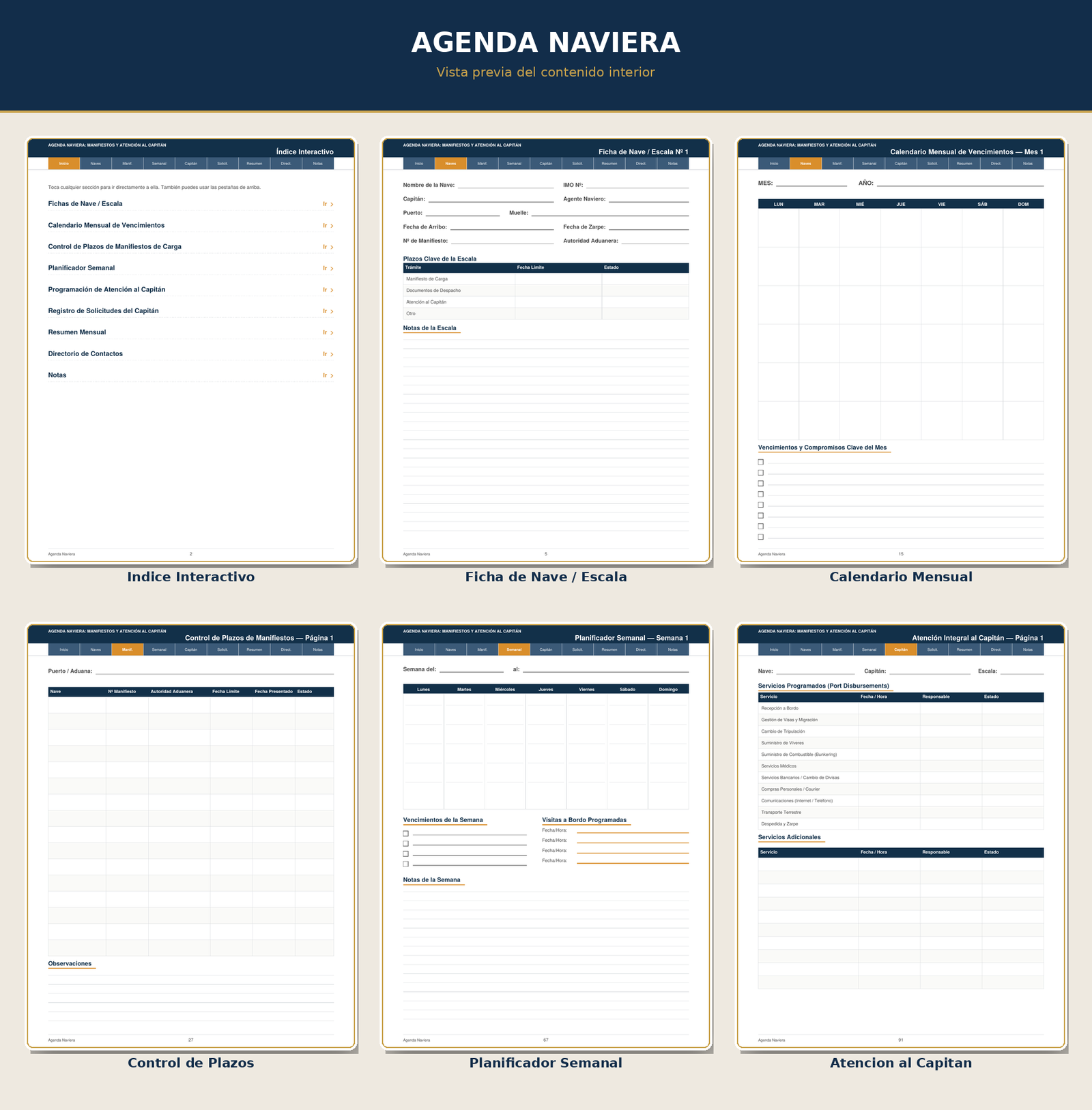 Vista del Contenido Interior de la Agenda